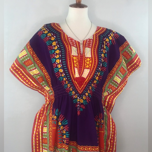 NF Bright Multicolored Kaftan 100% Cotton Top Free Size OS - Picture 11 of 11